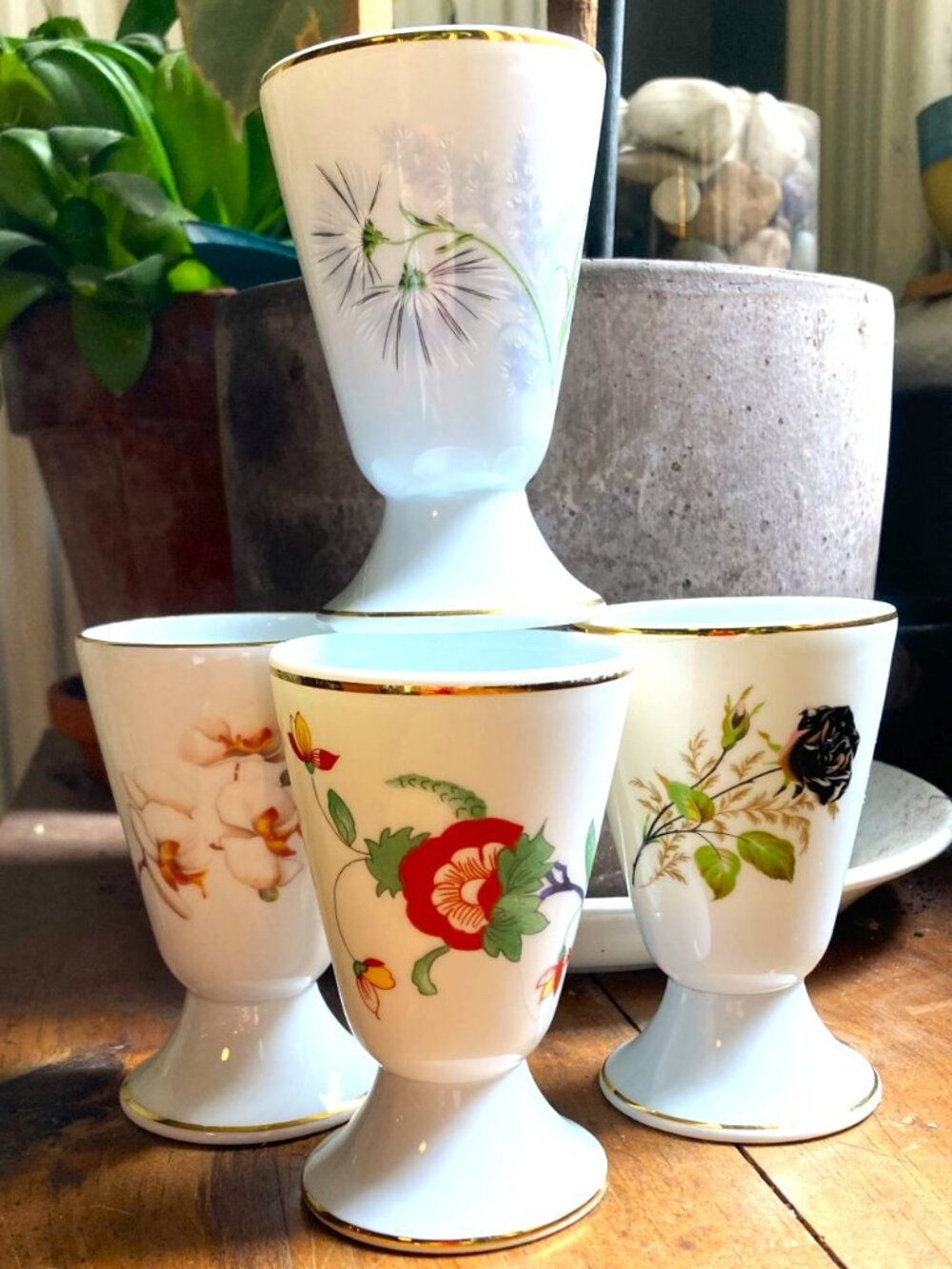 Quartet of Limoges floral mazagran cups